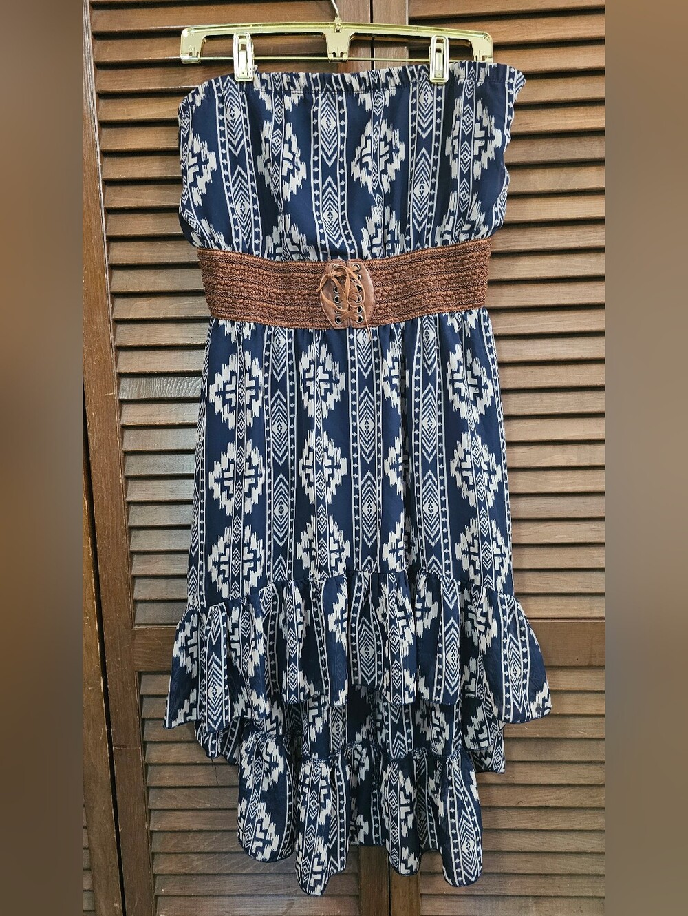 Rue21 Navy & Ivory Strapless Southwest Print High Low Dress With Woven Belt XL